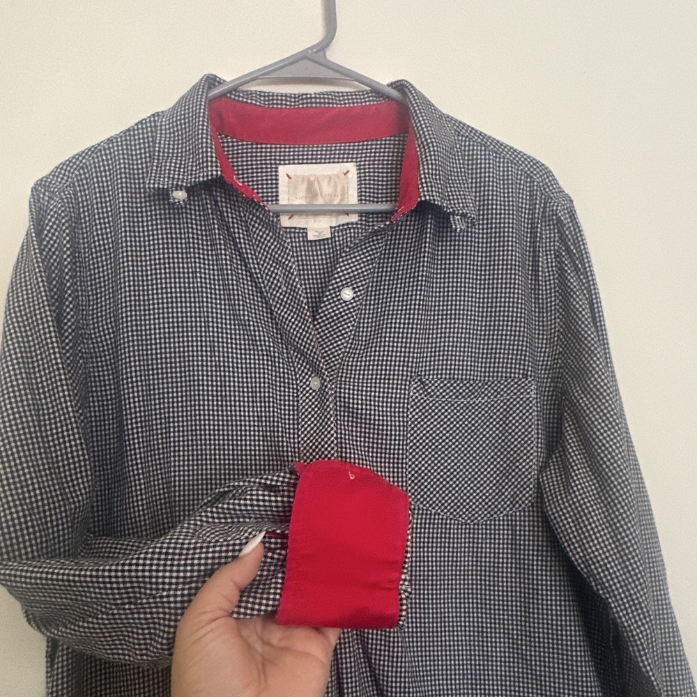 VYG Victoria's Secret Y2K Gingham Tunic Sleep Shirt Hi-Lo Cotton Silk Trim L